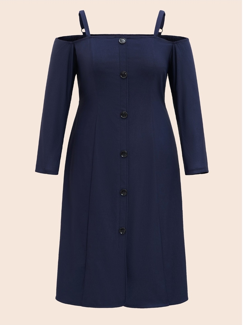 BloomChic Navy One-Shoulder Button-Front Midi Dress